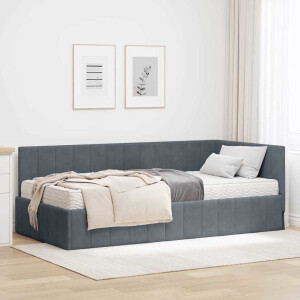 vidaXL Hoekbedframe met matras Donkergrijs 90 x 190 cm Fluweel
