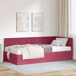 vidaXL Hoekbedframe met matras Wijnrood 90 x 200 cm Fluweel