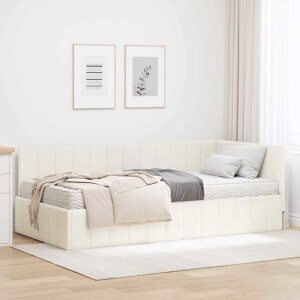 vidaXL Hoekbedframe met matras Crème 90 x 200 cm Fluweel