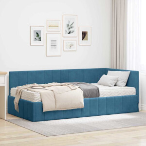 vidaXL Hoekbedframe met matras Blauw 100 x 200 cm Fluweel