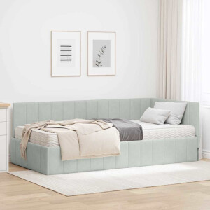 vidaXL Hoekbedframe met matras Lichtgrijs 100 x 200 cm Fluweel