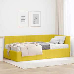 vidaXL Hoekbedframe met matras Geel 100 x 200 cm Fluweel