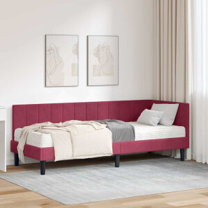 vidaXL Hoekbedframe met matras Wijnrood 80 x 200 cm Fluweel