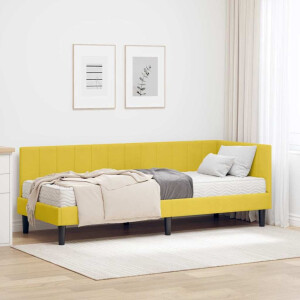vidaXL Hoekbedframe met matras met hoofdeinde Geel 80 x 200 cm Fluweel
