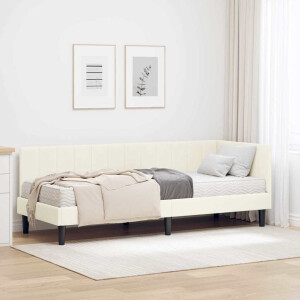 vidaXL Hoekbedframe met matras Crème 80 x 200 cm Fluweel