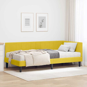 vidaXL Hoekbedframe met matras met hoofdeinde Geel 90 x 190 cm Fluweel