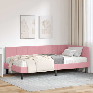 vidaXL Hoekbedframe met matras met hoofdeinde Roze 90 x 200 cm Fluweel