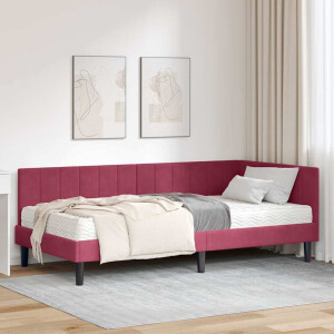 vidaXL Hoekbedframe met matras Wijnrood 90 x 200 cm Fluweel