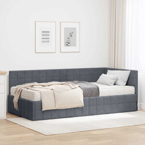 vidaXL Hoekbedframe met Matras met hoofdeinde 2 pcs Grijs Fluweel