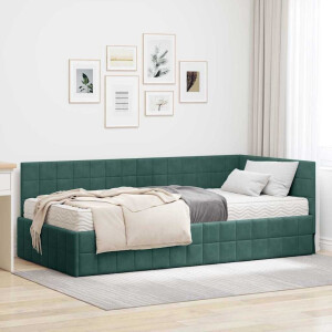 vidaXL Hoekbedframe met Matras met hoofdeinde 2 pcs Groen Fluweel