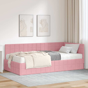 vidaXL Hoekbedframe met Matras 2 st Roze 100 x 200 cm Fluweel