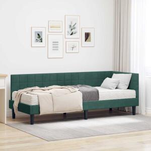 vidaXL Hoekbedframe met Matras met hoofdeinde 2 pcs Groen Fluweel