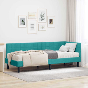 vidaXL Hoekbedframe met Matras met hoofdeinde 2 pcs Turquoise Fluweel