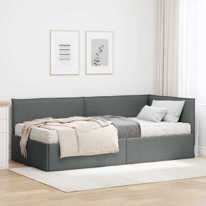 vidaXL Hoekbedframe met Matras met hoofdeinde 2 pcs Grijs Fluweel