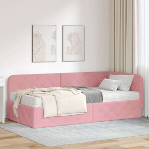 vidaXL Hoekbedframe met matras met hoofdeinde Roze 90 x 200 cm Fluweel