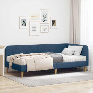 vidaXL Hoekbedframe met matras met hoofdeinde Blauw 90 x 200 cm Stof