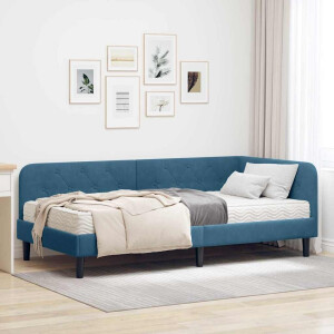 vidaXL Hoekbedframe met matras Blauw 90 x 190 cm Fluweel