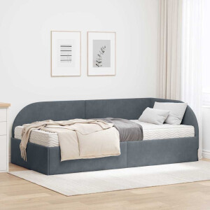 vidaXL Hoekbedframe met Matras met hoofdeinde 2 pcs Grijs Fluweel