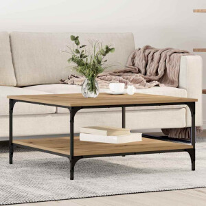 vidaXL Salontafel artisanaal eikenkleurig 80 x 80 x 40 cm Bewerkt hout