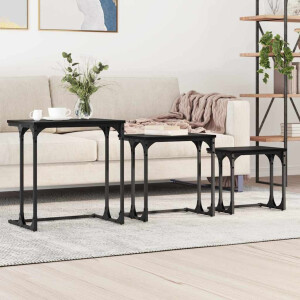 vidaXL Nesting Koffietafel 3 pcs Zwart eiken Bewerkt hout
