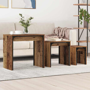 vidaXL Salontafel 3 pcs Oudhout Bewerkt hout