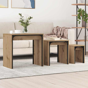 vidaXL Salontafel 3 pcs Artisan Eiken Bewerkt hout