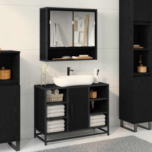 vidaXL Badkamer spiegelkast Zwart eiken 65 x 20 x 60 cm Bewerkt hout