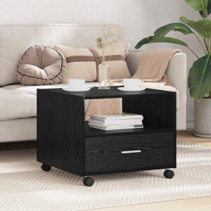 vidaXL Salontafel met lade Zwart Eiken 55 x 55 x 45cm Bewerkt hout