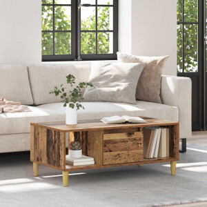 vidaXL Salontafel met lade Oud Hout 90 x 50 x 26.5 cm Bewerkt hout