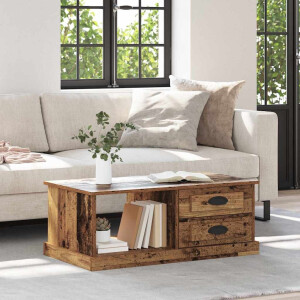 vidaXL Salontafel met lade Oud Hout 90 x 50 x 35 cm Bewerkt hout