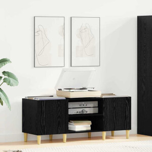 vidaXL Platenkast Zwart Eiken 121 x 38 x 48 cm Bewerkt hout