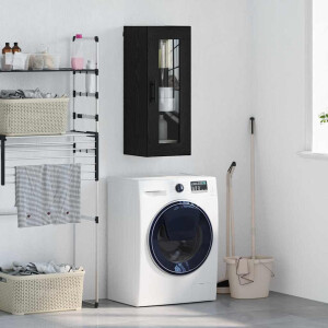 vidaXL Wandkast Zwart Eiken 34,5 x 34 x 90 cm Geengineerd Hout en Glas