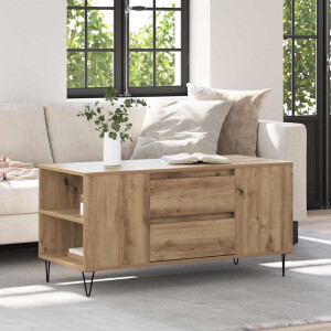 vidaXL Salontafel Artisan Eiken 102 x 44,5 x 50 cm Bewerkt hout
