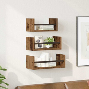 vidaXL Wandplankenset met plank 3 pcs Oud Hout 40x16x14cm Bewerkt hout