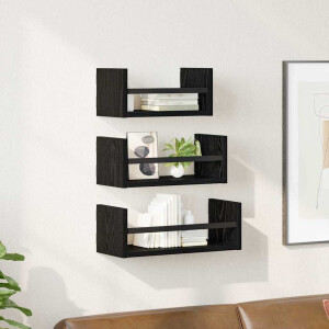 vidaXL Wandplankenset 3 pcs Zwart Eiken 40x16x14cm Bewerkt hout