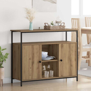 vidaXL Dressoir Artisan Eiken 100 x 35 x 80 cm Bewerkt hout