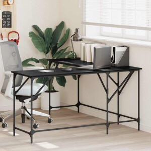 vidaXL Bureau Zwart Eiken 149 x 149 x 75 cm Bewerkt hout