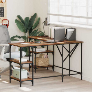 vidaXL Bureau Oud Hout 139 x 139 x 75 cm Bewerkt hout