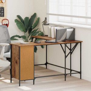 vidaXL Bureau Oud Hout 141 x 141 x 75 cm Bewerkt hout