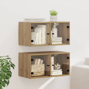 vidaXL Wandkasten 2 pcs Artisan Eiken 68 x 37 x 35 cm Bewerkt hout
