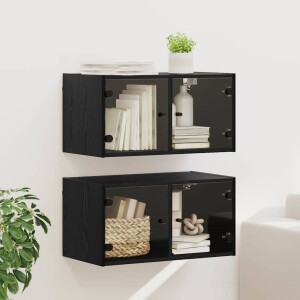 vidaXL Wandkasten 2 pcs Zwart Eiken 68 x 37 x 35 cm Bewerkt hout