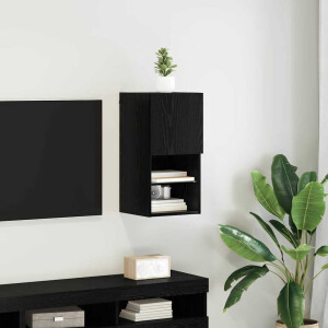 vidaXL Wandgemonteerd tv-meubel met LED Zwart Eiken 30,5 x 30 x 60 cm