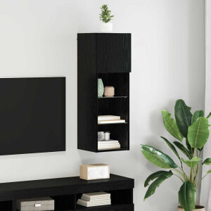 vidaXL Wandgemonteerd tv-meubel met LED Zwart Eiken 30,5 x 30 x 90 cm