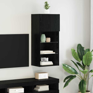 vidaXL Wandgemonteerd tv-meubel met LED Zwart Eiken 40,5 x 30 x 90 cm