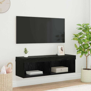 vidaXL TV-wandkast met LED Zwart Eiken 100 x 30 x 30 cm Bewerkt hout