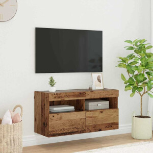 vidaXL TV Wandkast met LED Oud Hout 80 x 30 x 40 cm Bewerkt hout