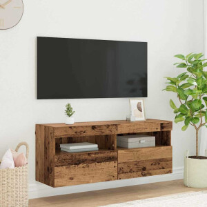 vidaXL TV Wandkast met LED Oud Hout 100 x 30 x 40 cm Bewerkt hout