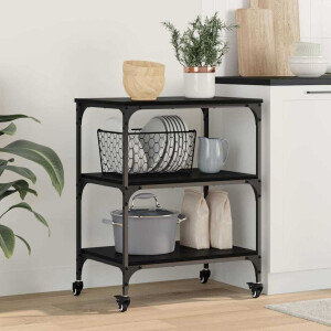 vidaXL Keuken Trolley Zwart Eiken 60 x 41 x 76 cm Bewerkt hout