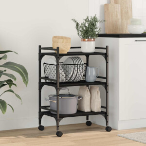 vidaXL Keuken Trolley Zwart Eiken 50 x 35 x 75.5 cm Bewerkt hout