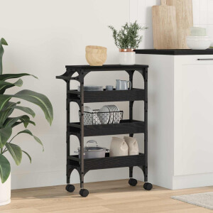 vidaXL Keuken Trolley Zwart Eiken 53 x 20 x 76 cm Bewerkt hout
